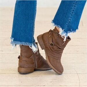 Very G Natasha Brown Ruched‎ Ankle Boots Size 8 VGLB0447-200 Harness Moto Boho